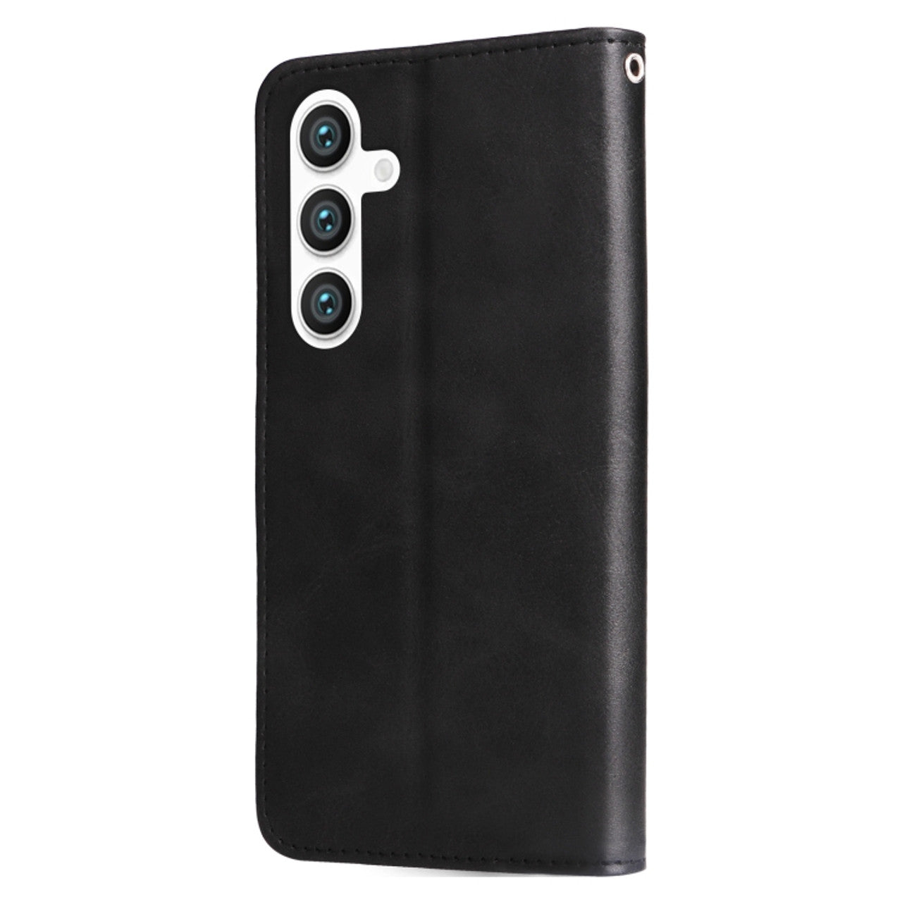 Samsung Galaxy S24 Black Zipper Leather Case with Calf Texture